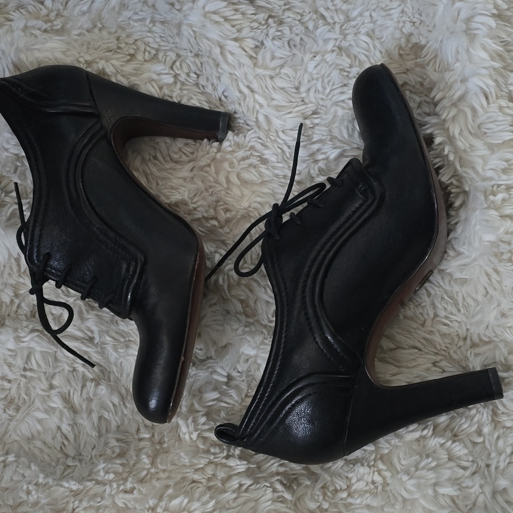 Frye Ava Oxford Heels Lace-up Leather Booties Boot Black Size 10 - Picture 4 of 11